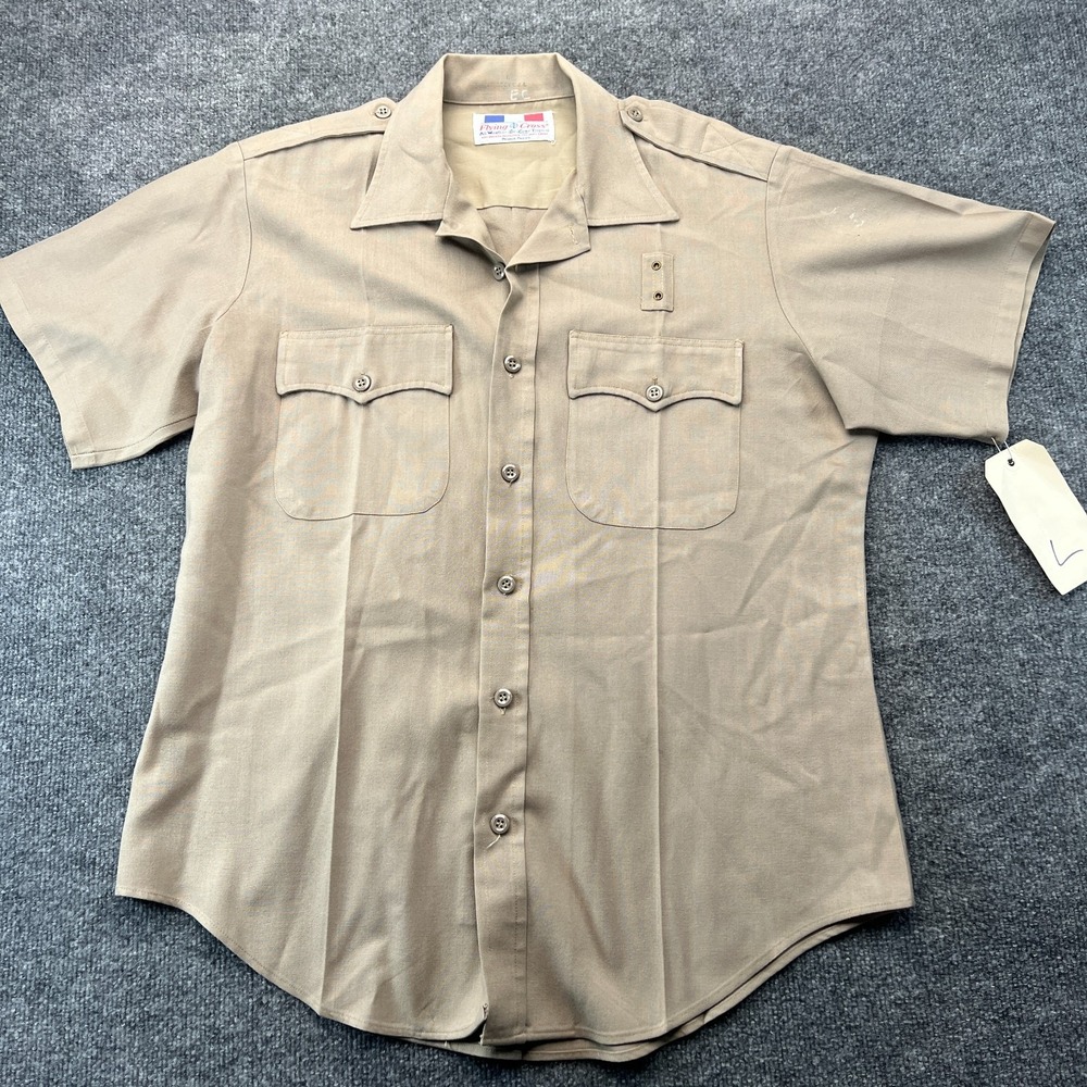 Flying Cross Police Security Uniform Shirt Mens Large Tan Short Sleeve Collared